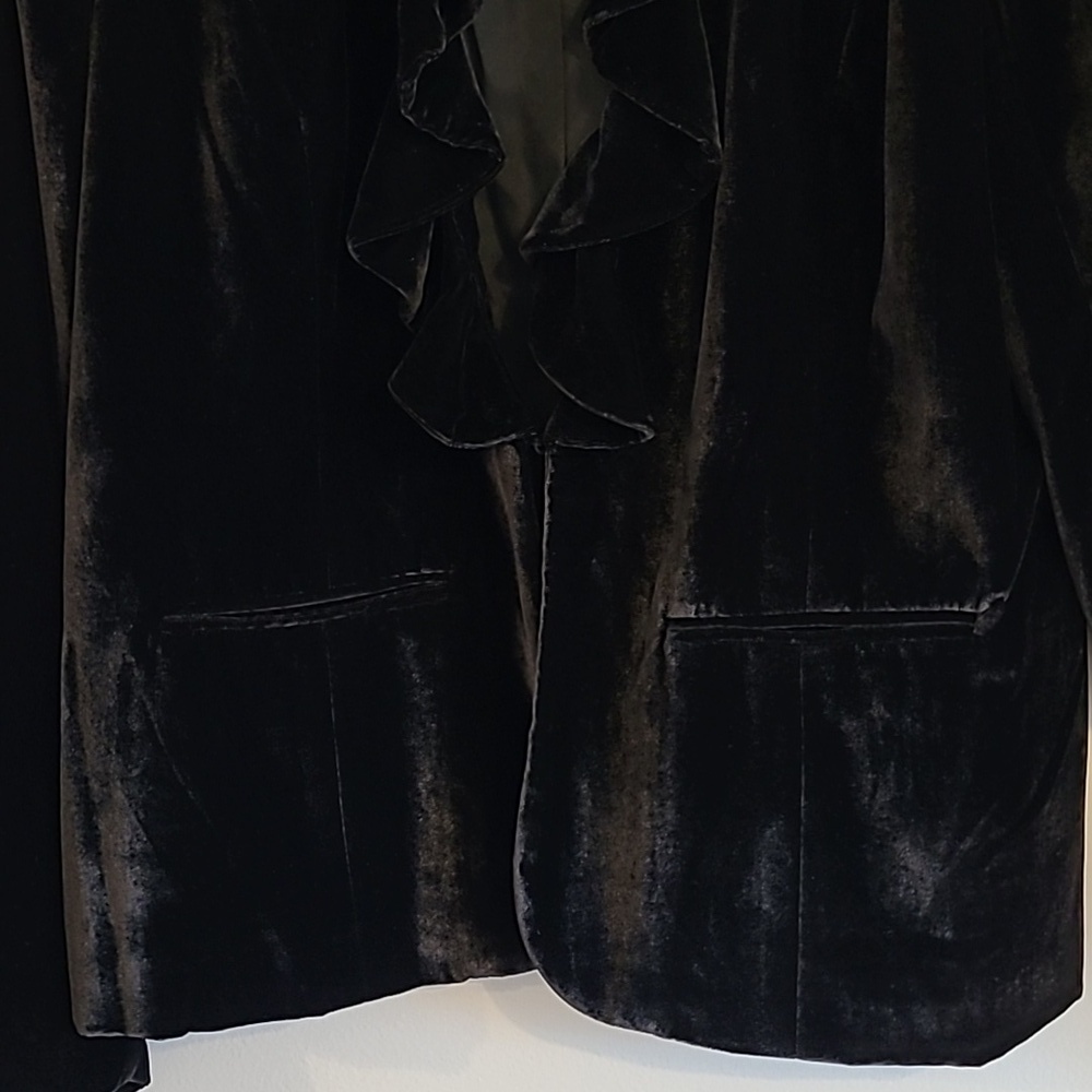 Kate Hill Black Crushed Velvet Black Ruffle Blazer Jacket Wmn 16 Plus Elegant - Picture 5 of 15